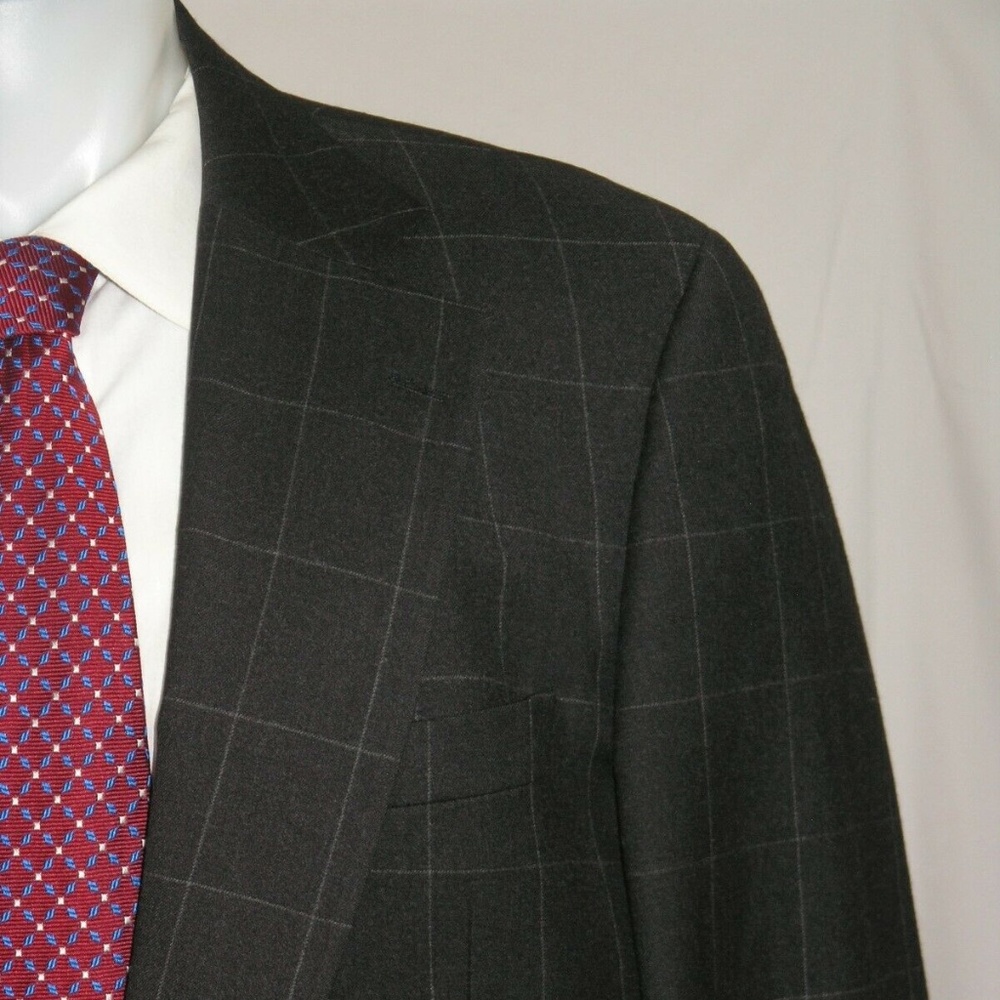 Paul Stuart Gray Windowpane Flannel Weight Super … - image 1
